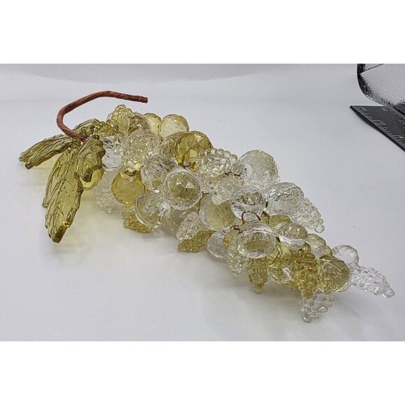 Vintage Lucite Grapes Faceted Green Clear Cluster Wired Stem MCM Decor EUC - Picture 2 of 7